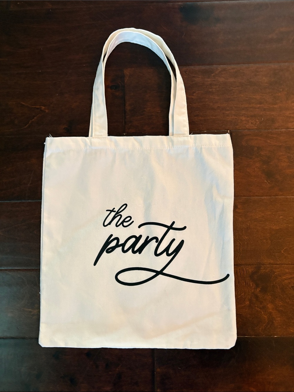 Party Canvas Tote Bag in White with Black Script